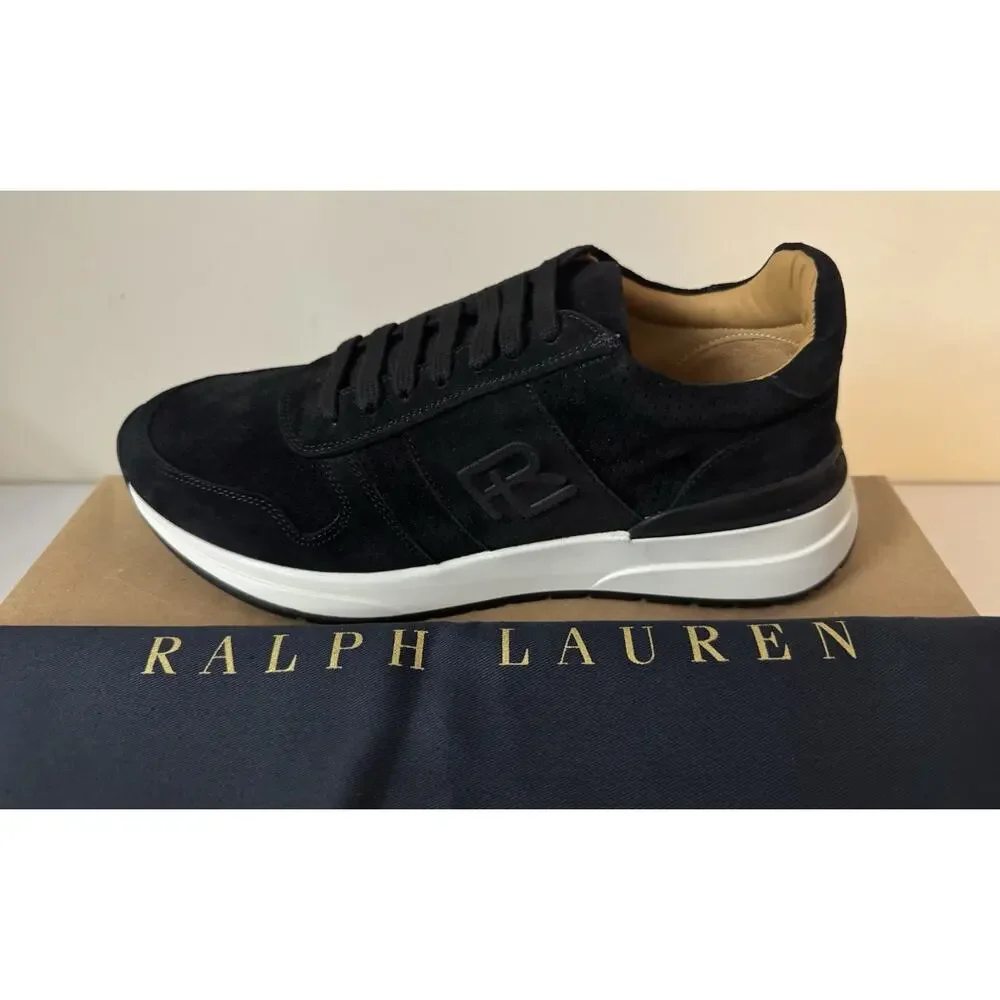 NIB Ralph Lauren Purple Label ‘Ethan’ Black Suede Logo Sneakers Size 8 $895.00